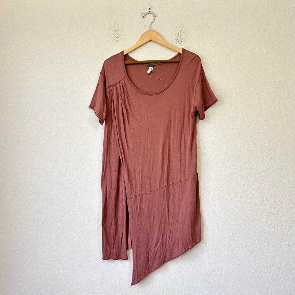 WE THE FREE Faux Wrap Mini Dress Brown SS Asymmetric Hi-Low Stretch